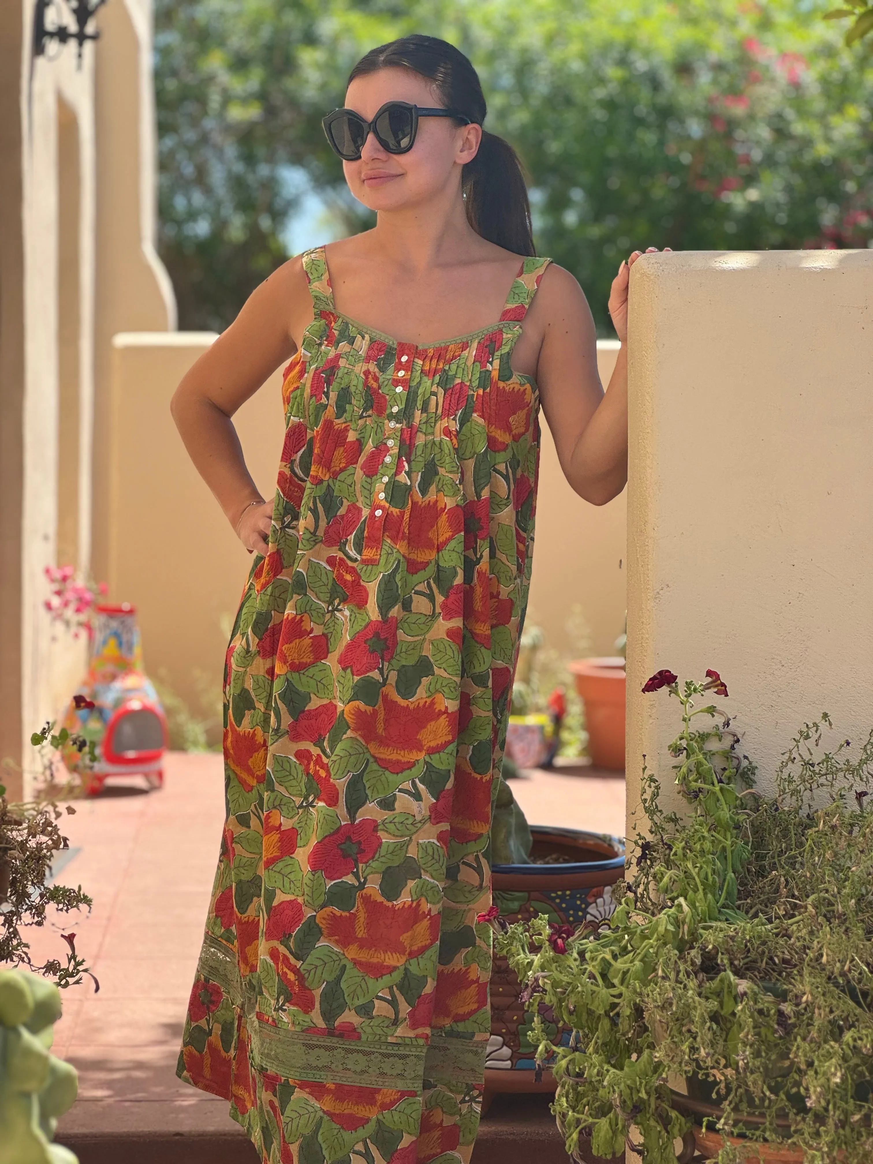 Frida Floral Sleeveless Long Nightgown