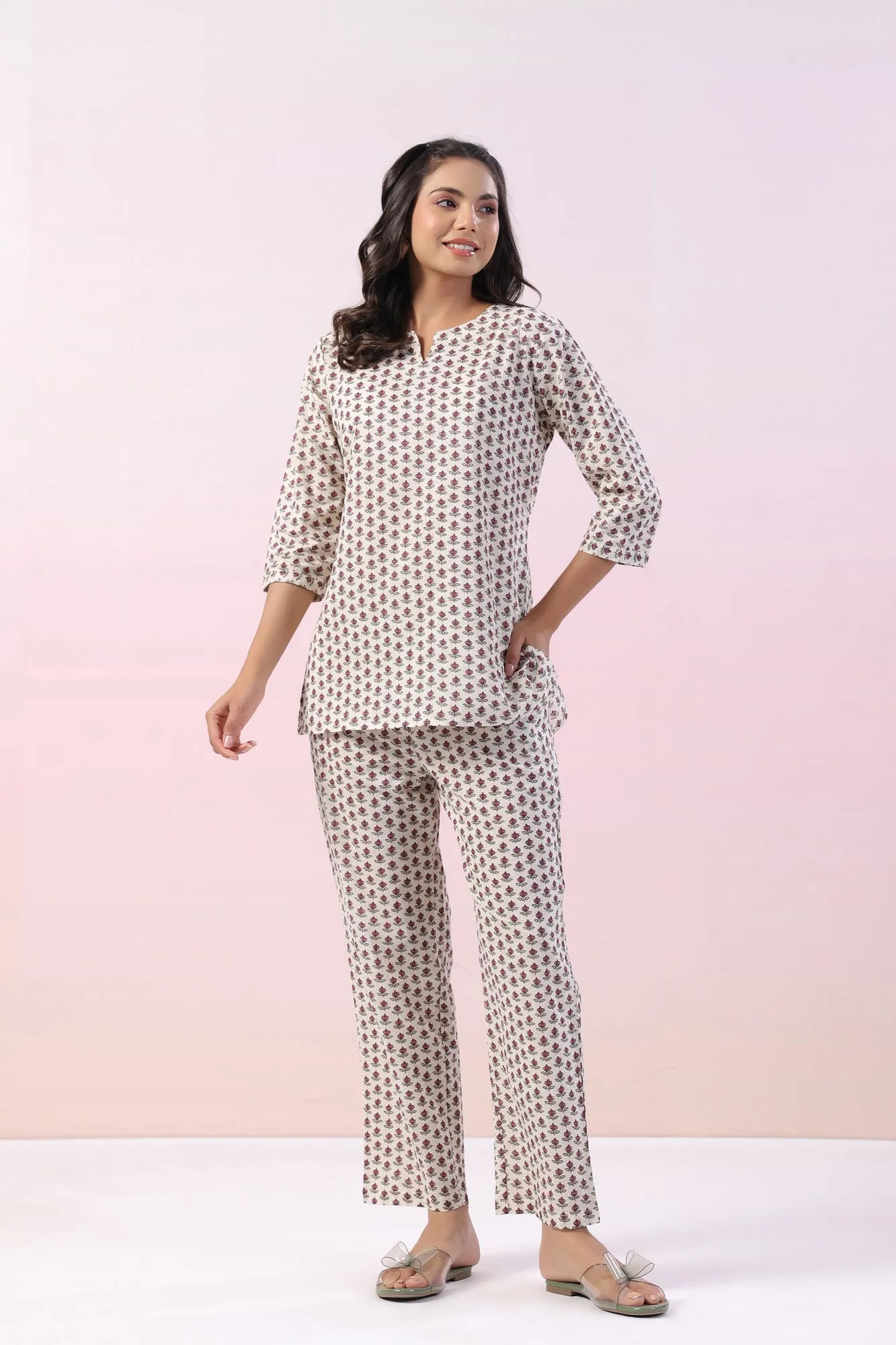 Gardenia Motif Cotton Loungewear Set