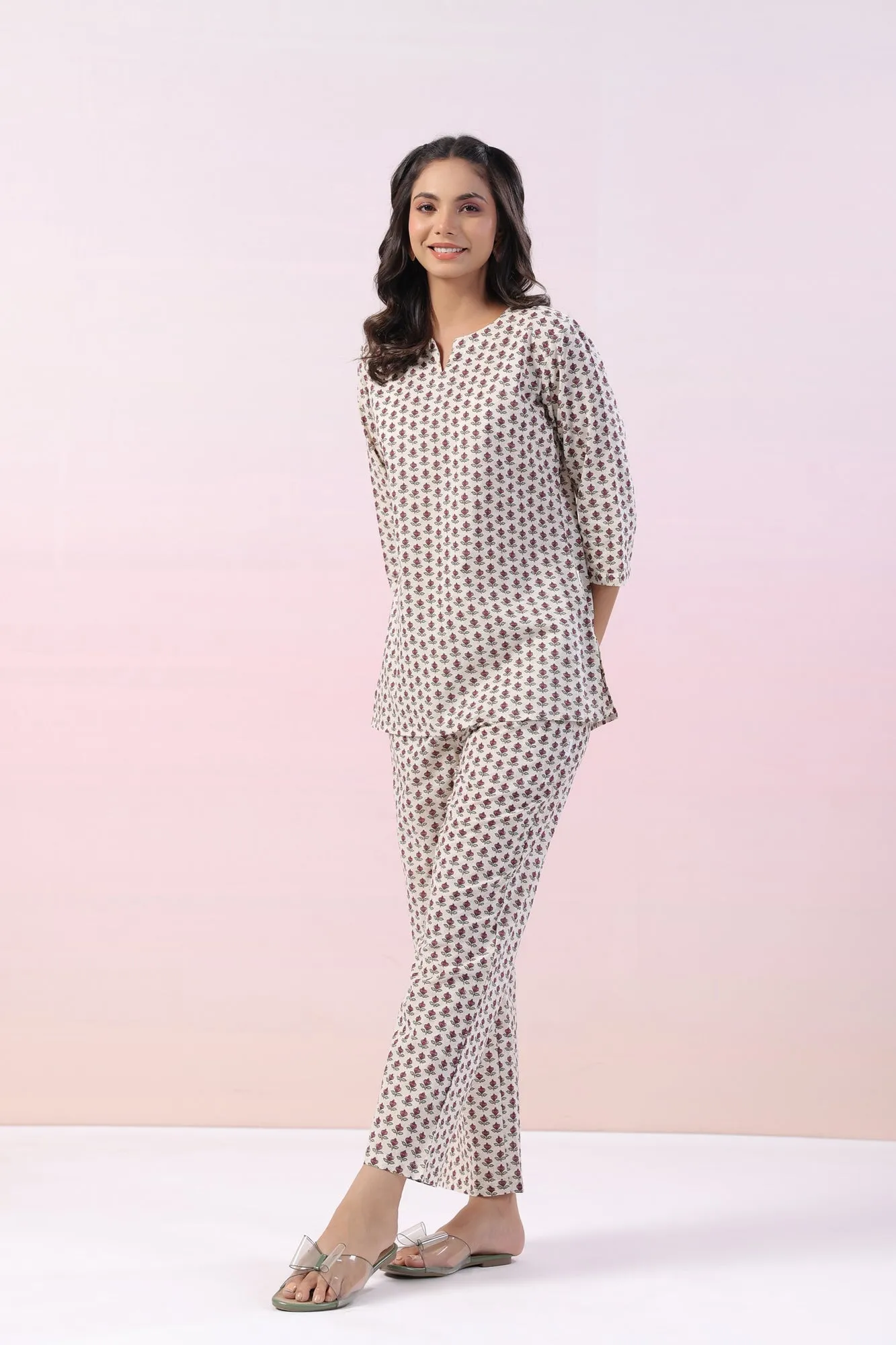 Gardenia Motif Cotton Loungewear Set