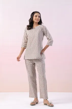 Gardenia Motif Cotton Loungewear Set