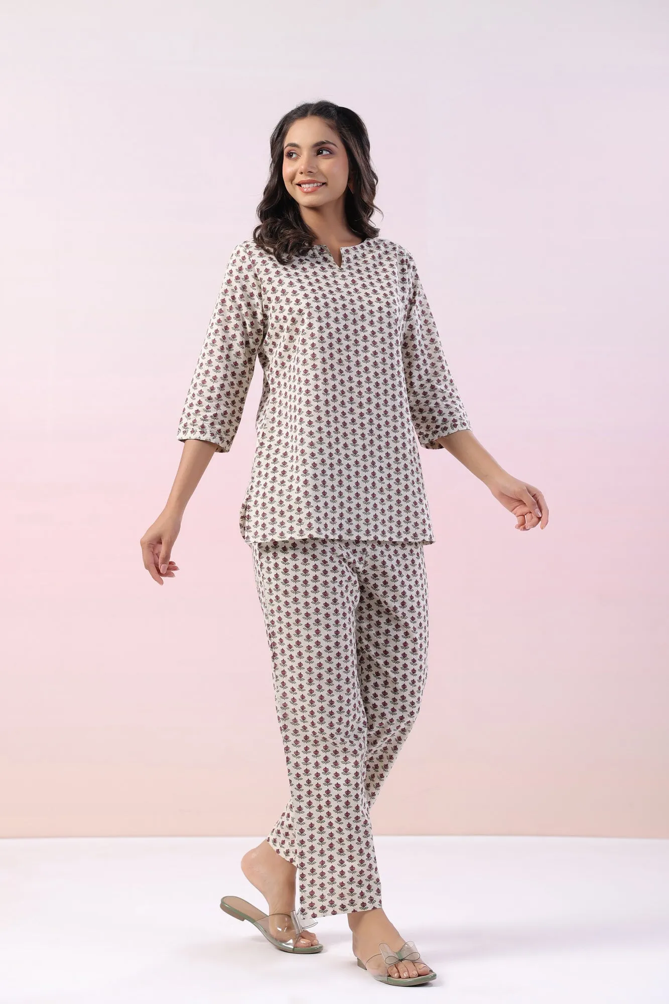 Gardenia Motif Cotton Loungewear Set