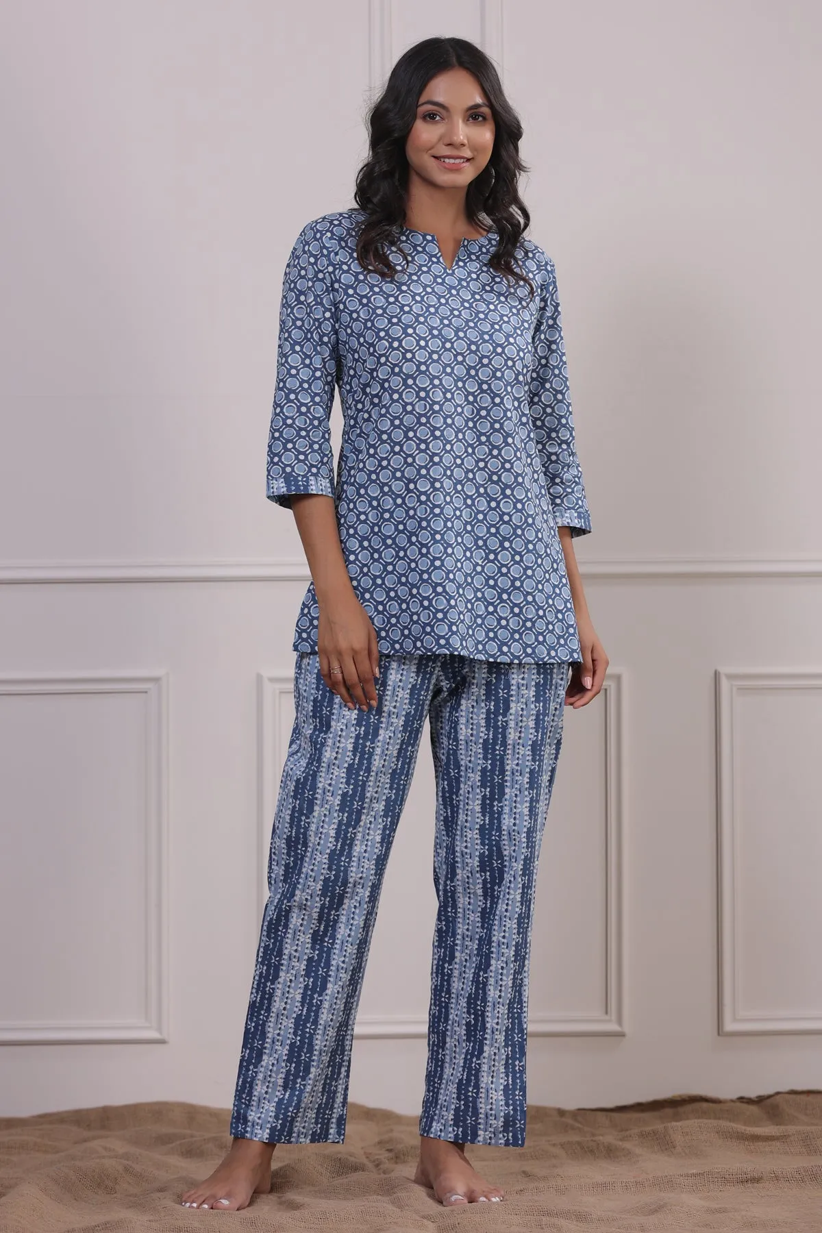 Geometric Patterns on Sky Blue Loungewear