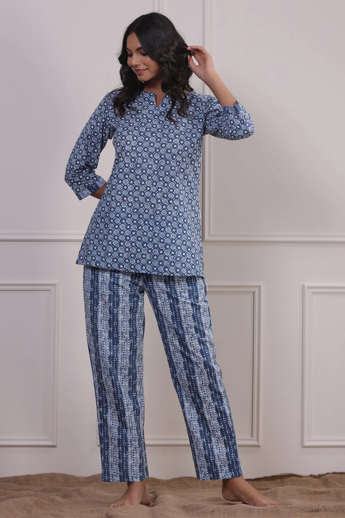 Geometric Patterns on Sky Blue Loungewear