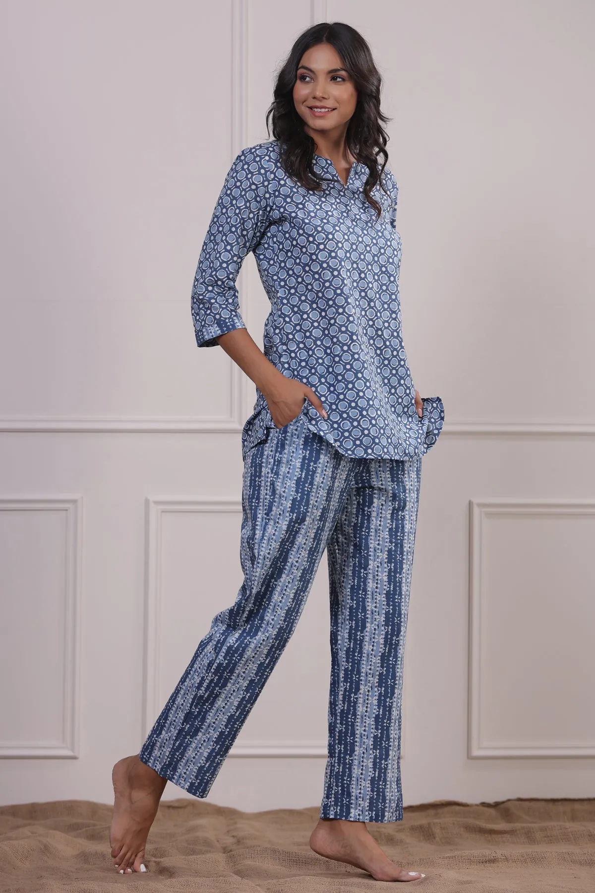 Geometric Patterns on Sky Blue Loungewear