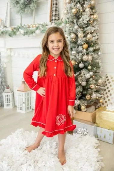 Girls Knit Pajamas Nightgown with Trim