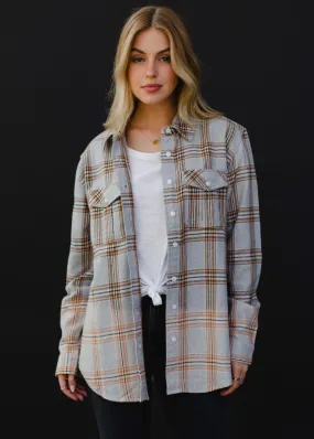 Gray, Camel & White Plaid Flannel