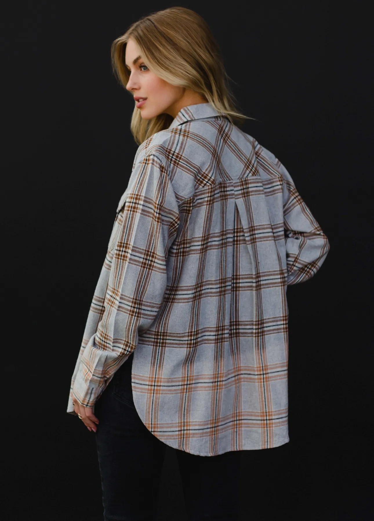 Gray, Camel & White Plaid Flannel