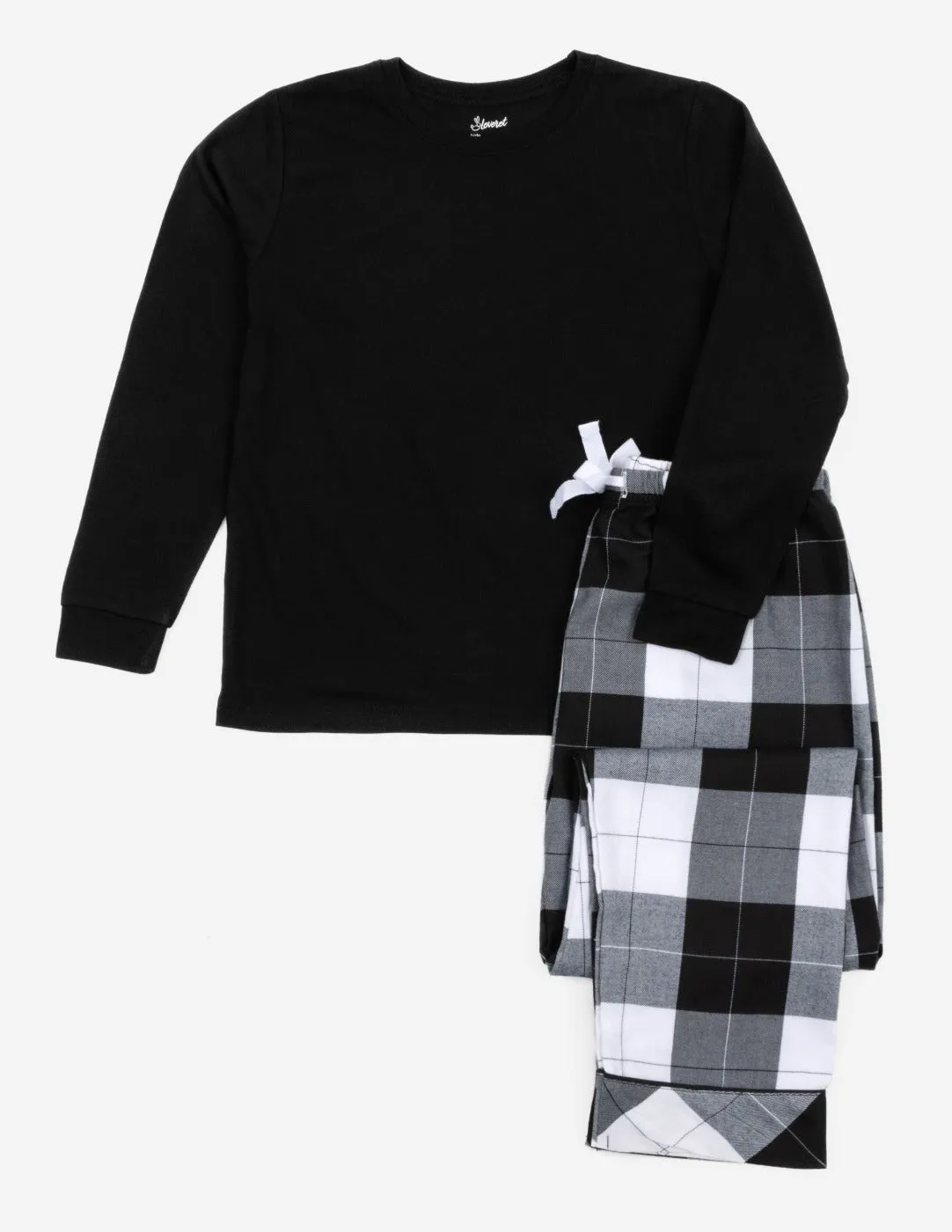 Kids Black & White Plaid Flannel Set