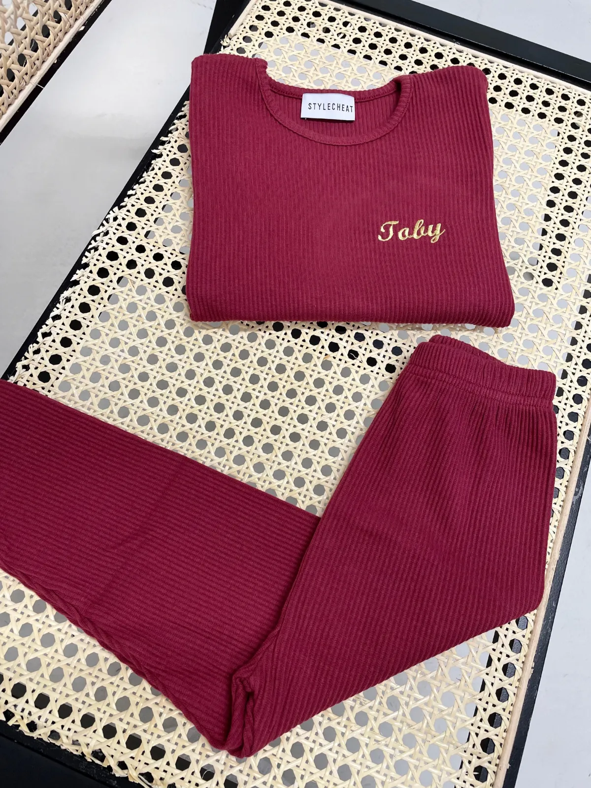 Kids Personalised Unisex Ribbed Jersey Loungewear Set / Mocha