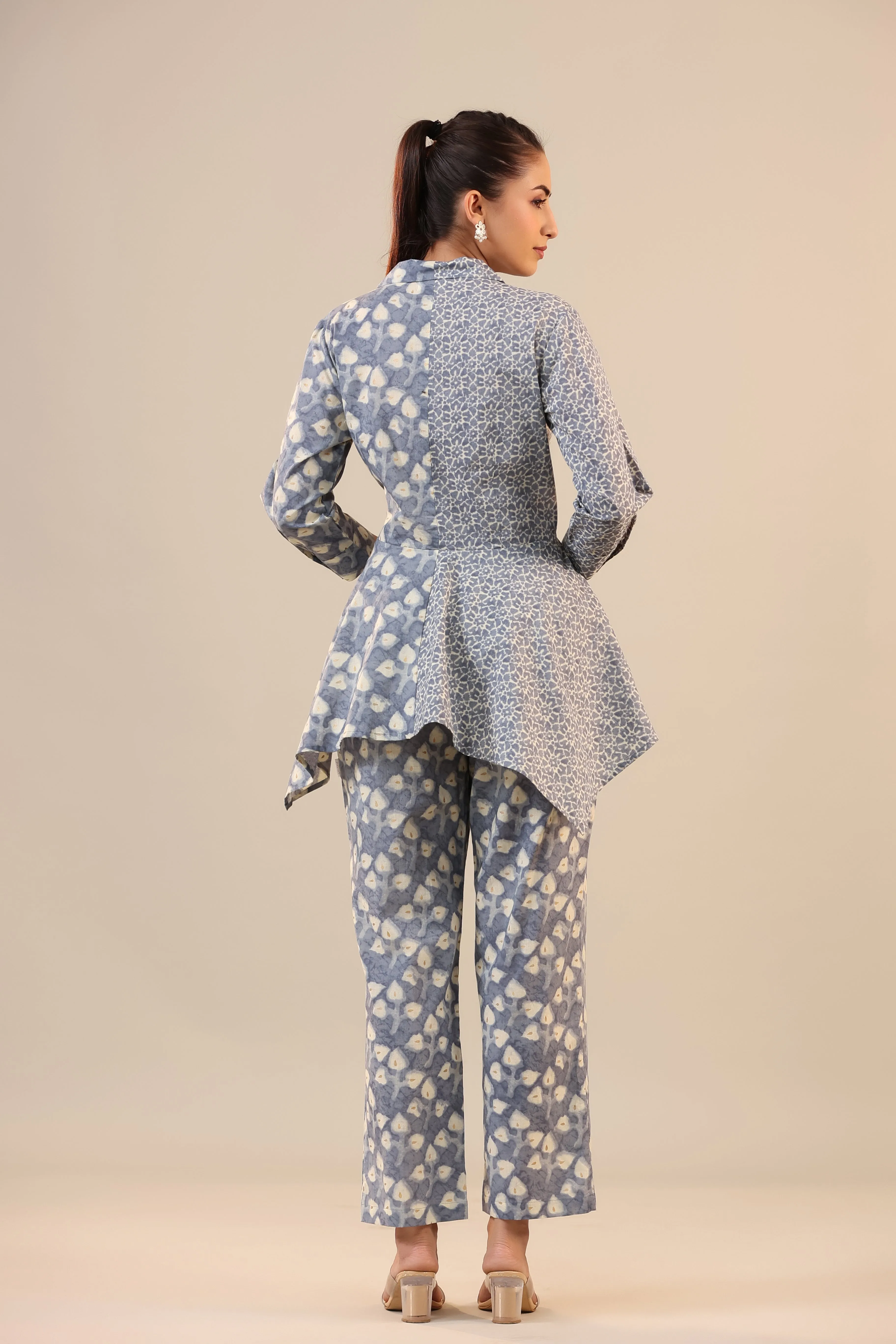 Light Blue Batik Knot Cotton Loungewear Set