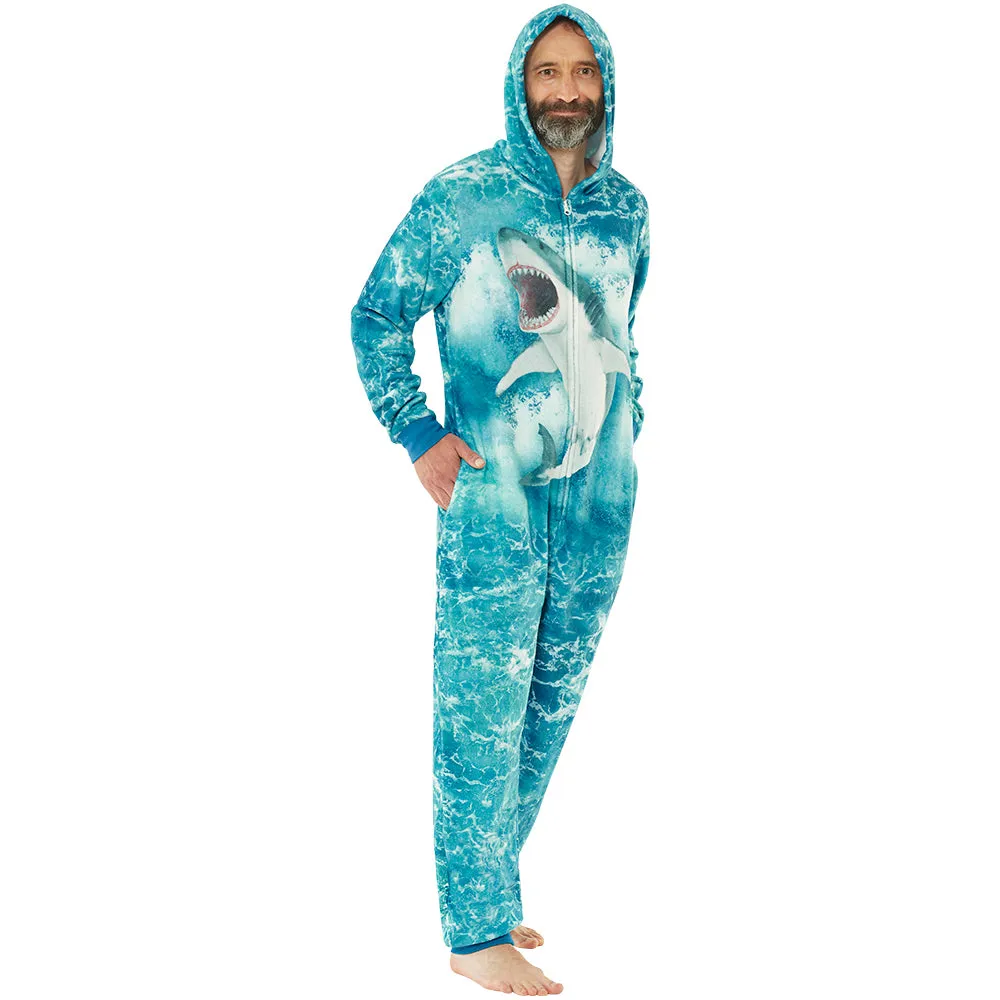 Mens Blue Digital Shark Onesie