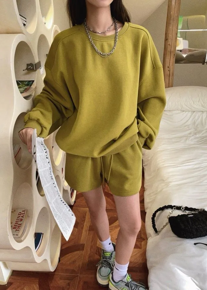 Olive Happy loungewear sweatshirt & sweatpants & shorts