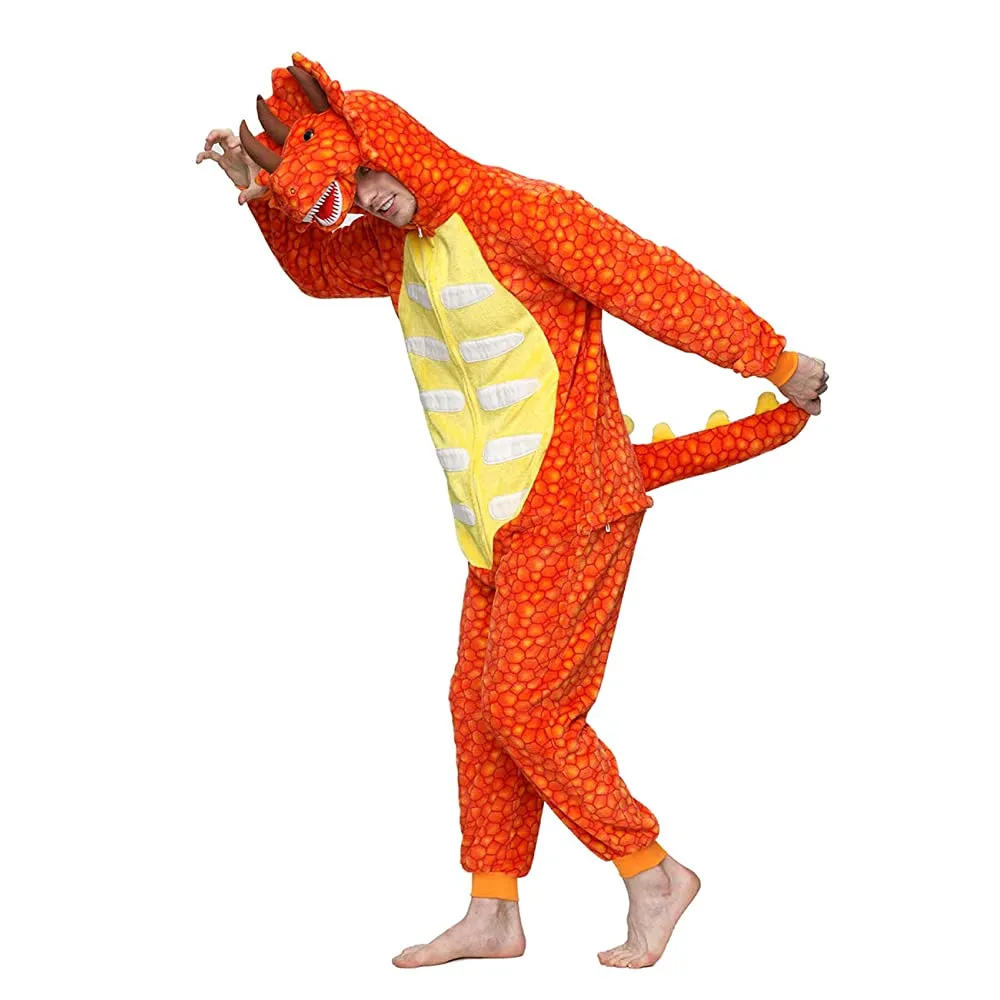 Orange Triceratops Dinosaur Adult Onesie