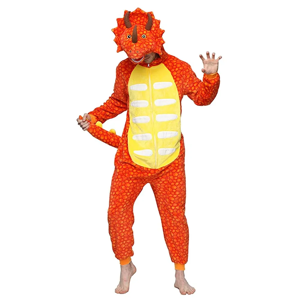 Orange Triceratops Dinosaur Adult Onesie