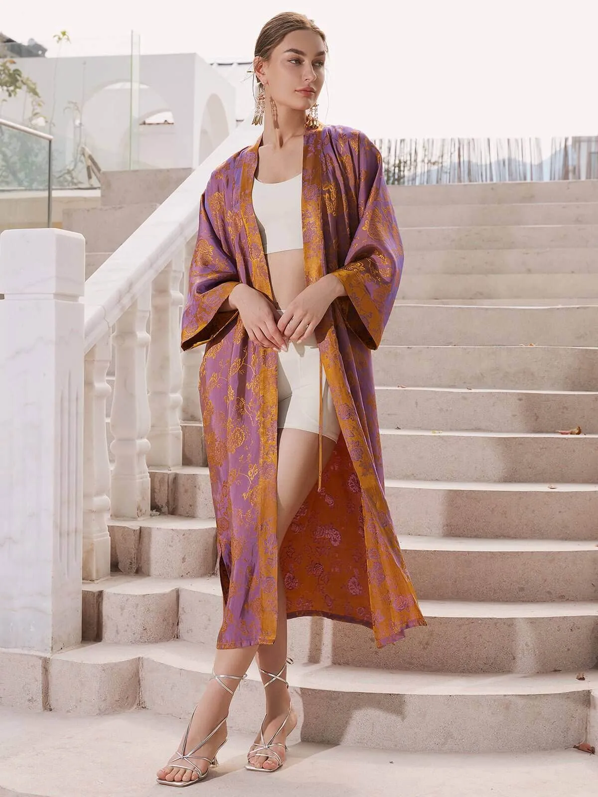 Elegant Oriental Jacquard Kimono Robe