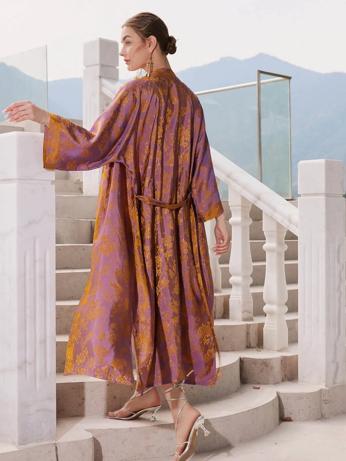 Elegant Oriental Jacquard Kimono Robe