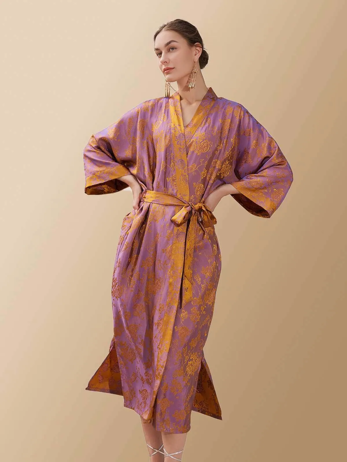 Elegant Oriental Jacquard Kimono Robe