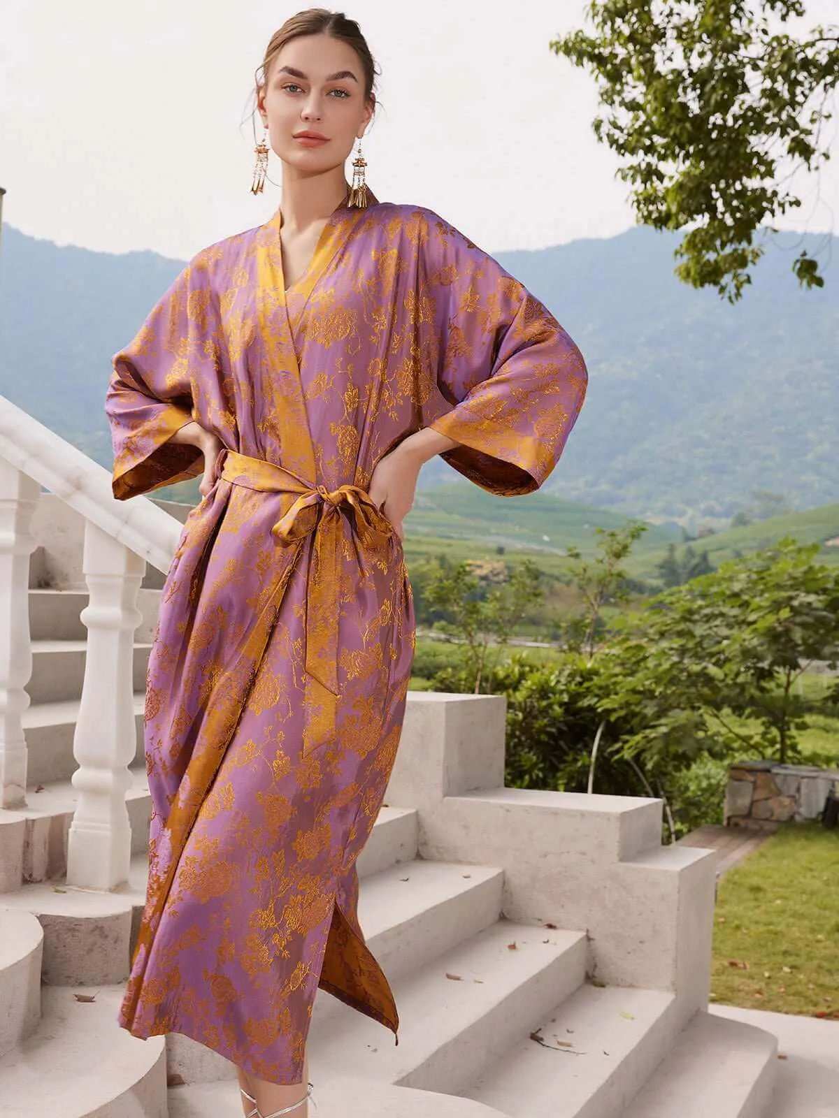 Elegant Oriental Jacquard Kimono Robe