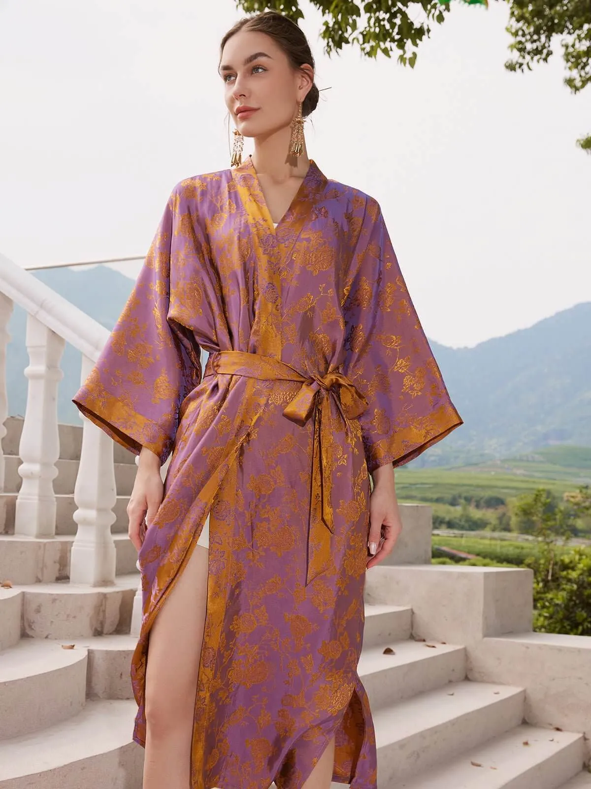 Elegant Oriental Jacquard Kimono Robe