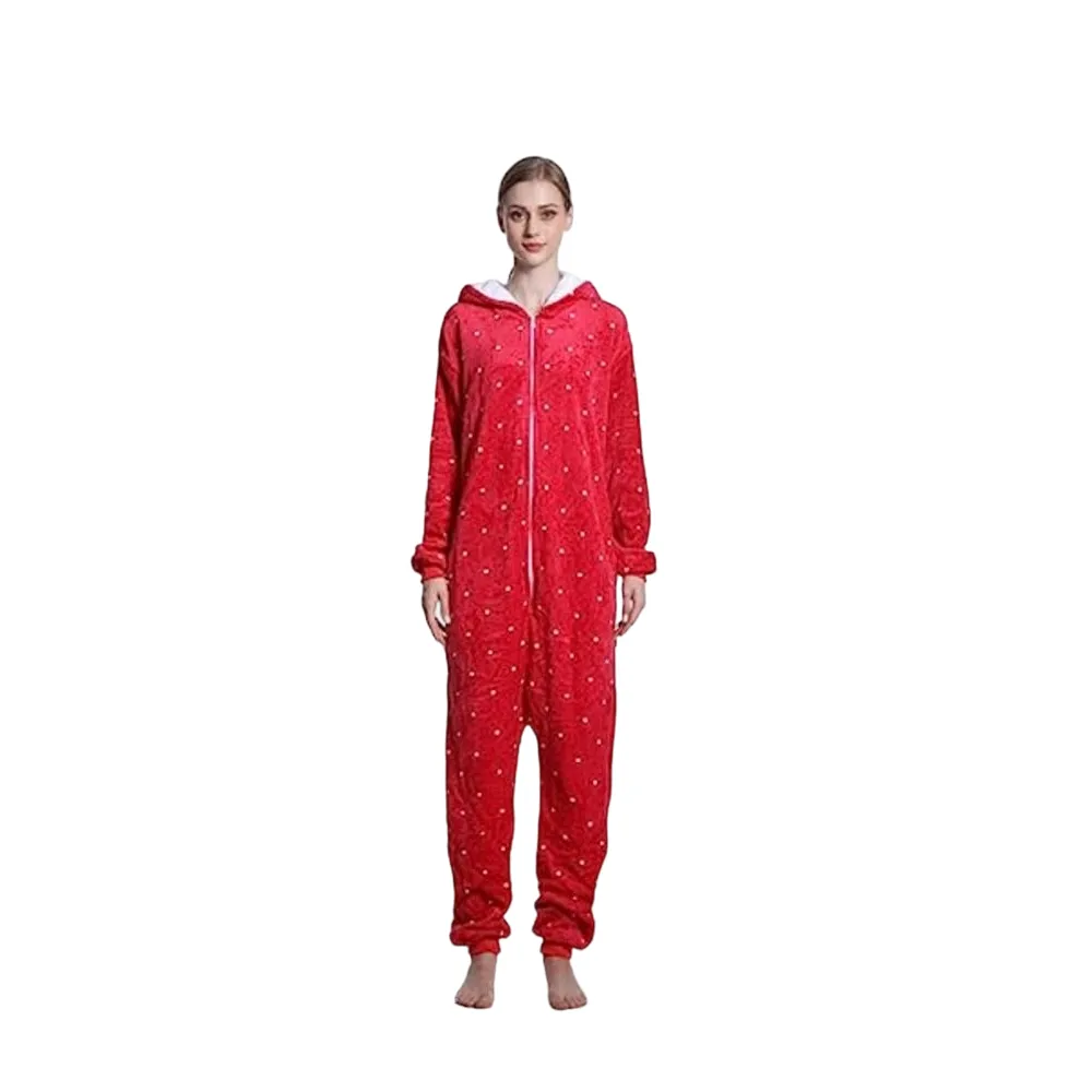 Cozy Adult Red Deer Winter Onesie Pajamas with Hood