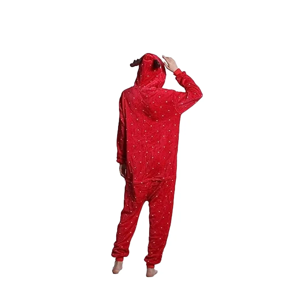 Cozy Adult Red Deer Winter Onesie Pajamas with Hood