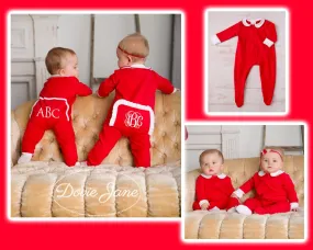 RED FOOTED 1PC DROPSEAT LOUNGEWEAR PERSONALIZED MONOGRAM