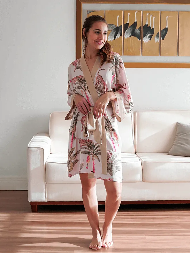 Olive Leopard Print Short Kimono Robe - Stylish and Comfortable Loungewear