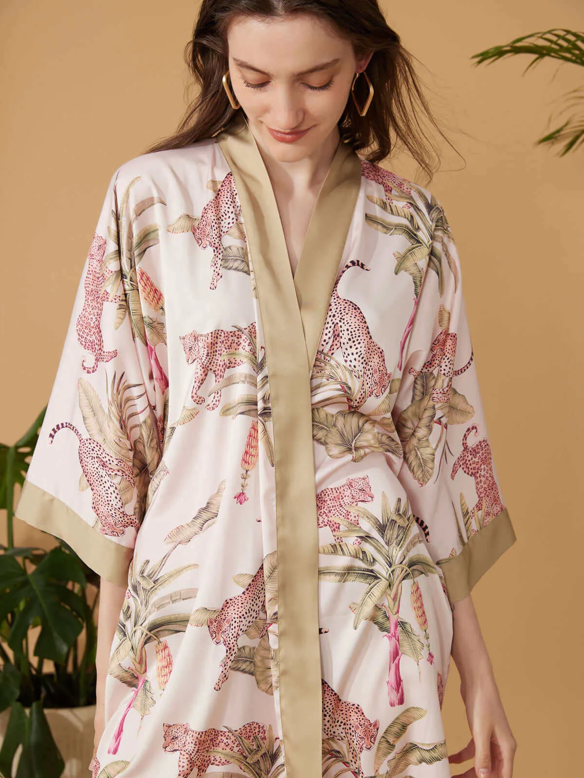 Olive Leopard Print Short Kimono Robe - Stylish and Comfortable Loungewear