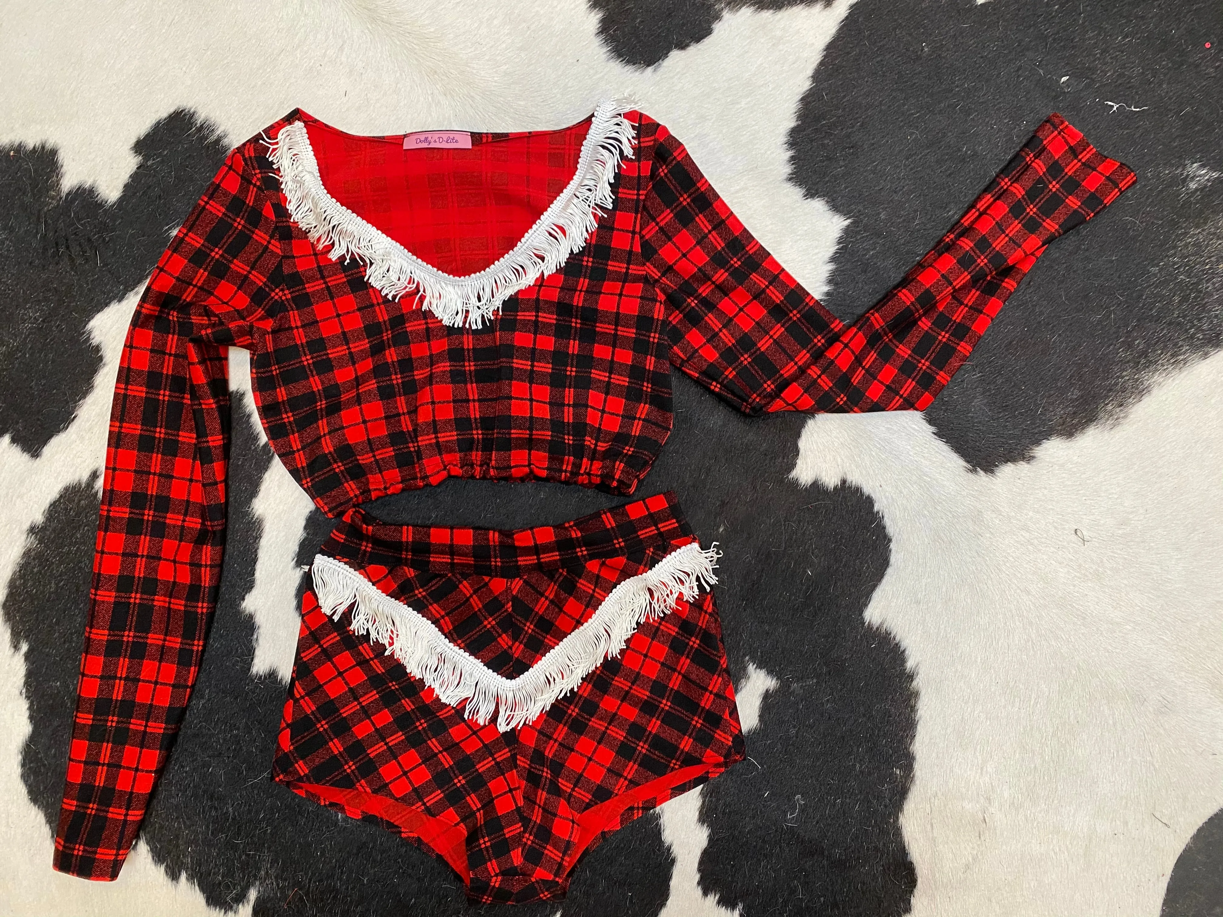 'Yeehaw!' Tartan Plaid Two Piece Loungewear Hot Pants